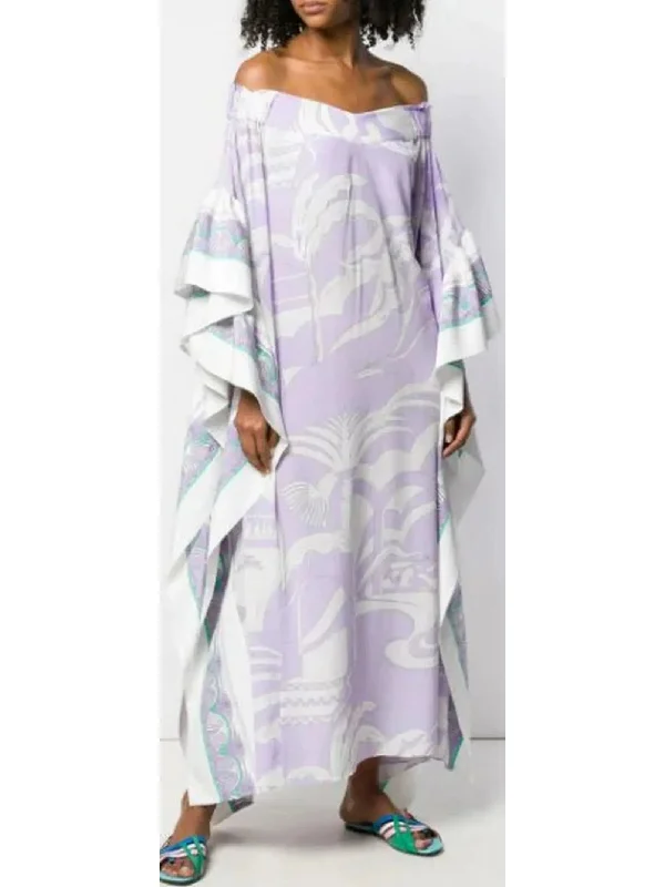 La Villa Print Belted Silk Kaftan Dress