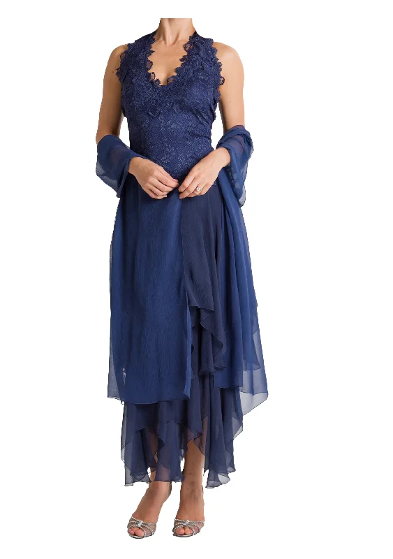Lace Halter/Handkerchief Hem Dress - D660   Shown with Stole2