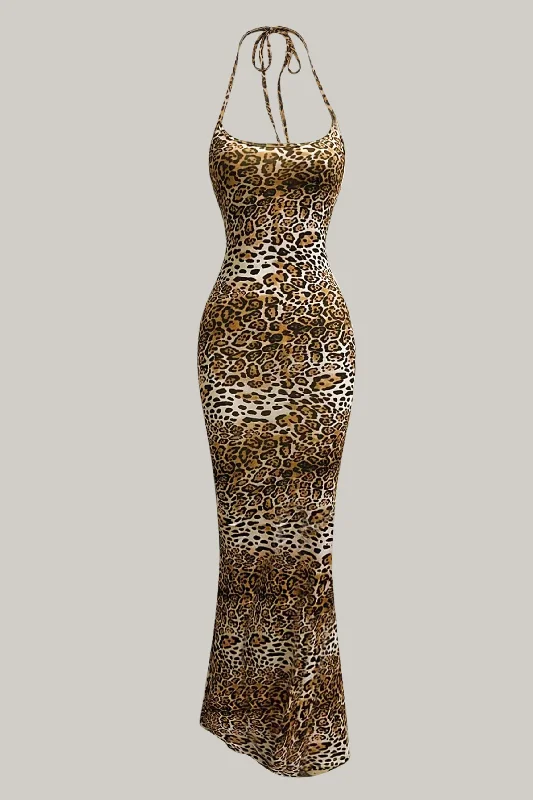 Leopard Print Halter Neck Style Dress