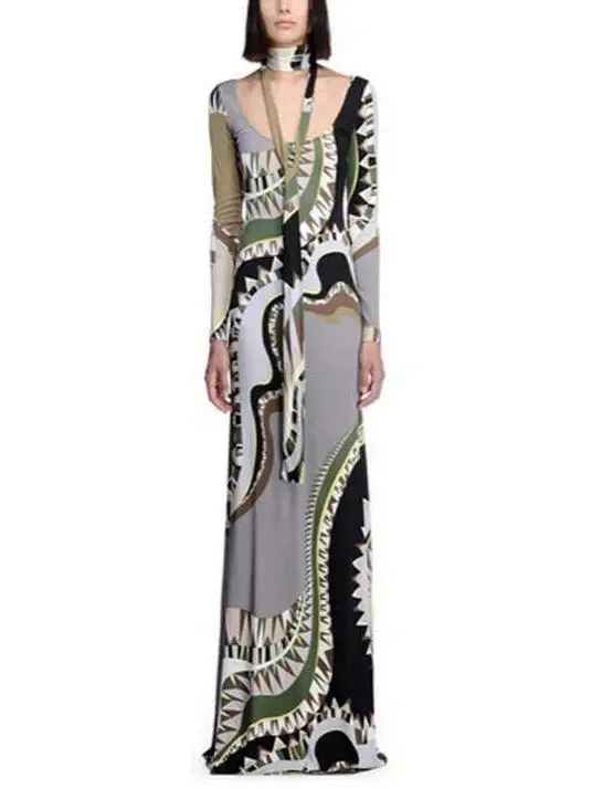Long Abstract Printed Gown