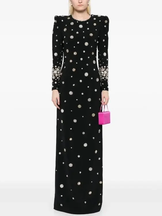Long Black Gown with Rhinestone Embellishments