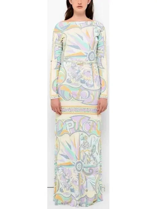 Long Print Jersey Silk Dress