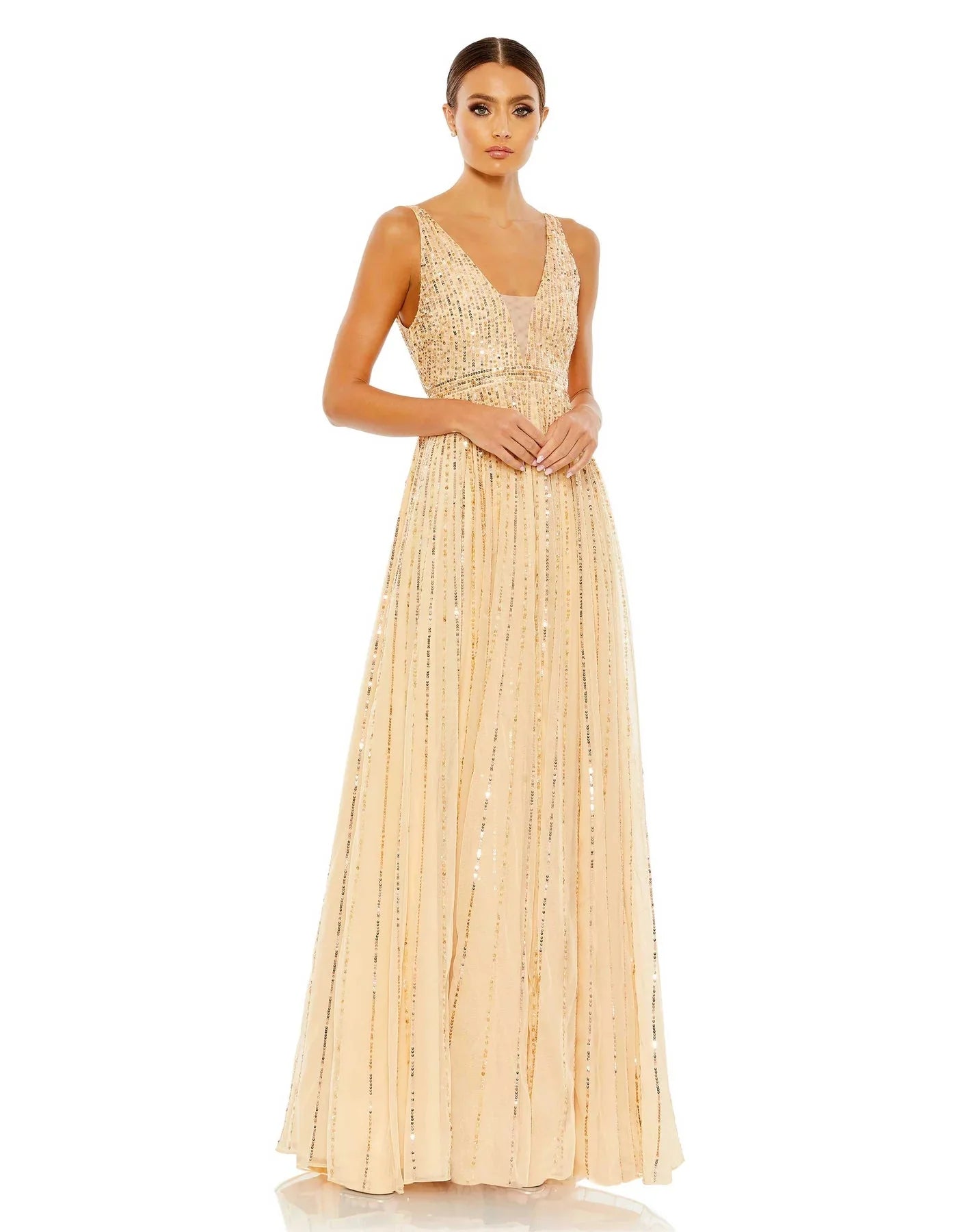 Mac Duggal 10700 - Deep V-Neck Sequin Prom Gown