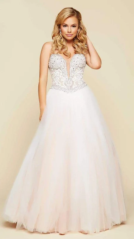 Mac Duggal Embellished Strapless Long Gown in Ivory/Nude 65357