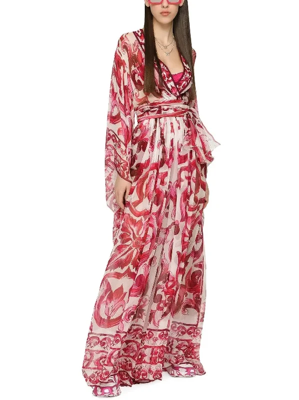Majolica Long Chiffon Printed Dress