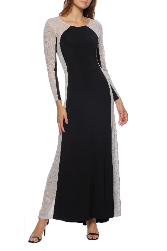 Marina Boat Neck Long Embellished Chiffon Sleeves and Side Panel Zipper Back ITY Dress