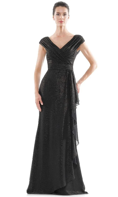 Marsoni by Colors - MV1073 Ruched V Neck Foil Chiffon Column Gown
