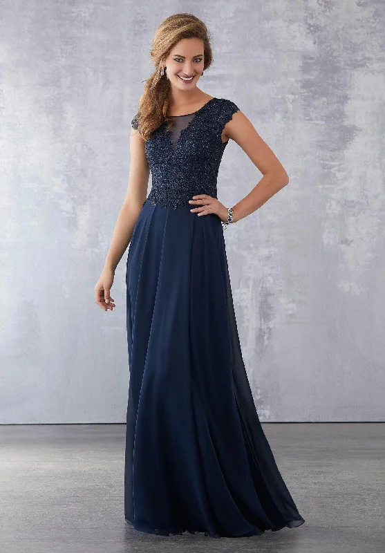 MGNY By Mori Lee 71705SC - Cap Sleeve Beaded Lace Formal Gown