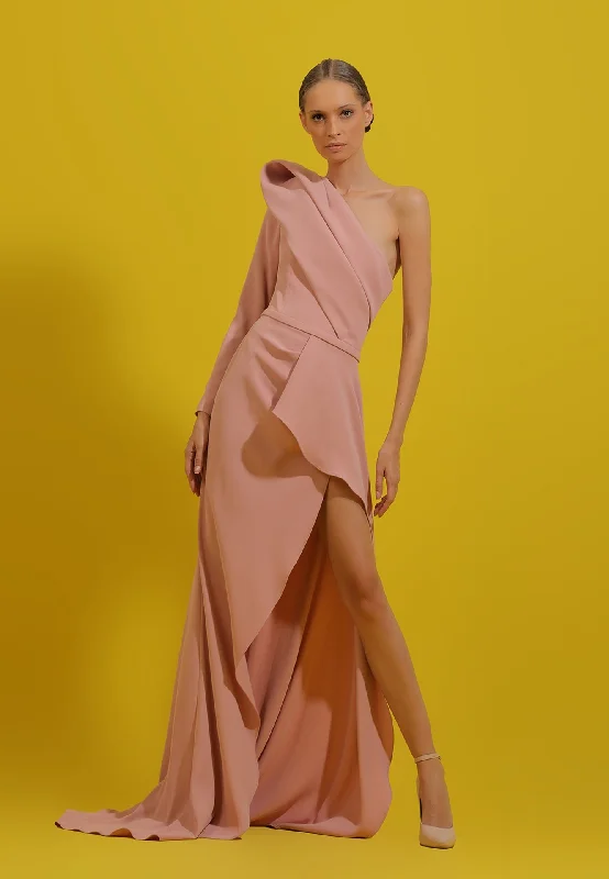 One sleeve asymmetrical crepe dress