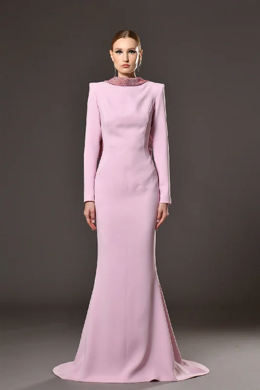 Open back crepe dress with crystals