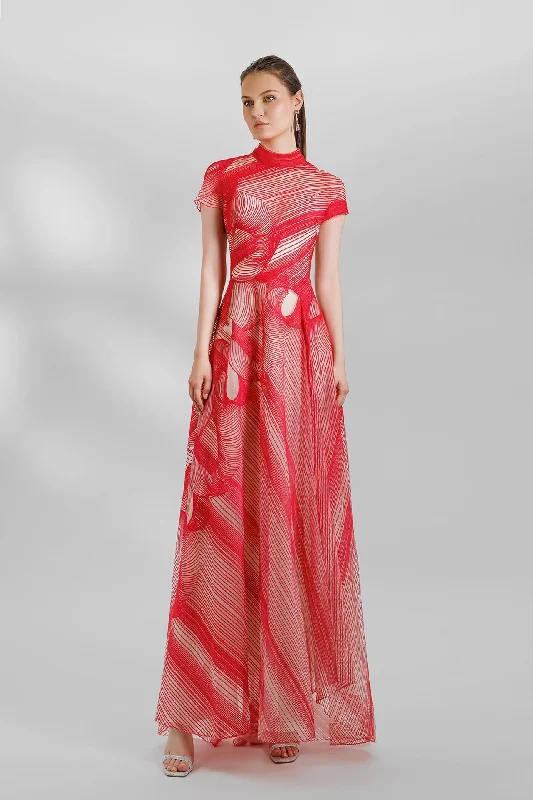Pattern embroidered high neck dress