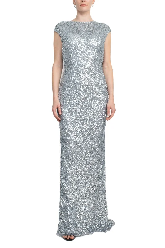 Primavera Boat Neck Cap Sleeve Cowl Back Sheath Sequined Dress