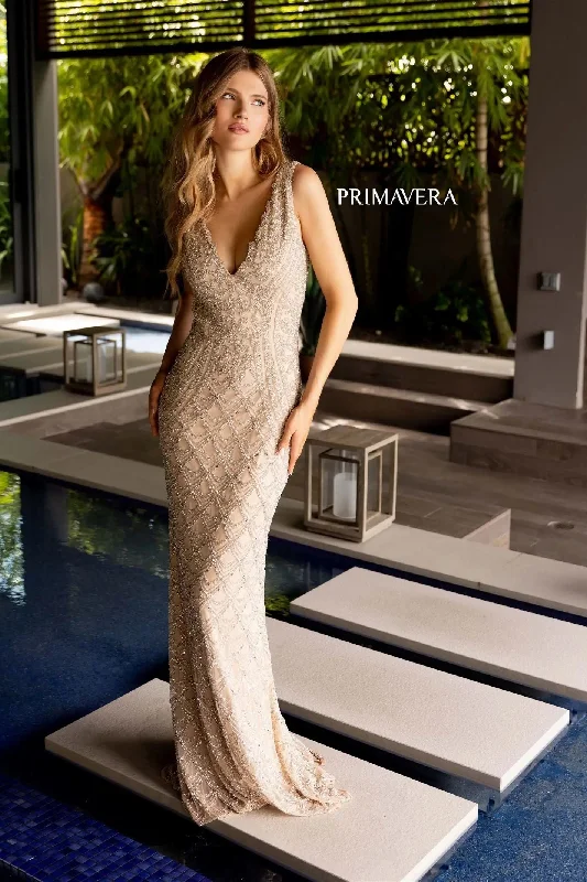 Primavera Couture -12102 Sequin Beaded V-Neck Sheath Dress