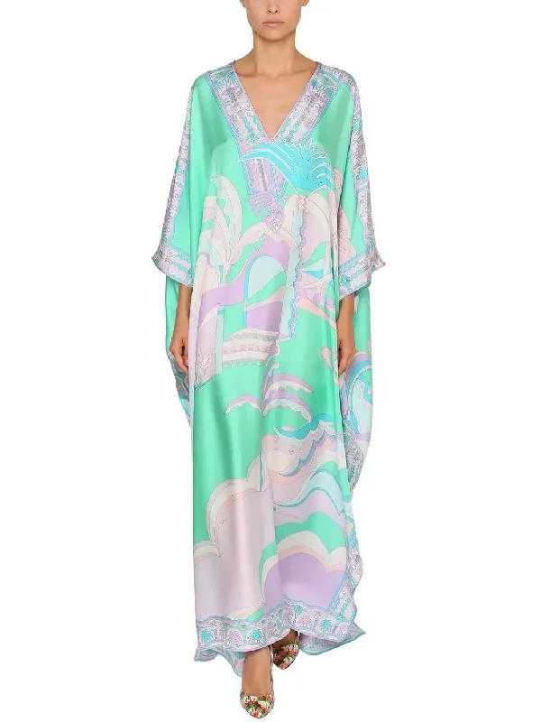 Printed Jersey Silk Kaftan Dress