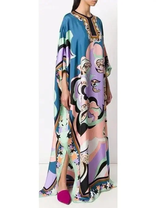 Printed Kaftan Silk Dress