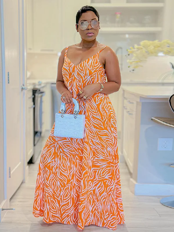 Printed Loose Fit V-Neck Cami Dress