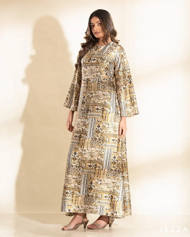 Printed Satin A Line Dress 58902