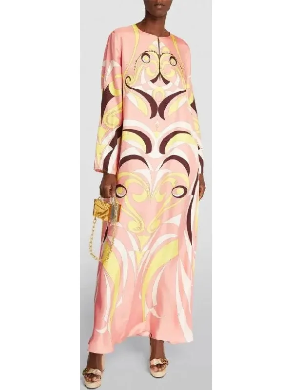 Printed Silk Twill Kaftan Dress