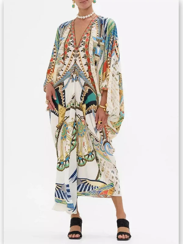 Printed V-Neck Kaftan Dress