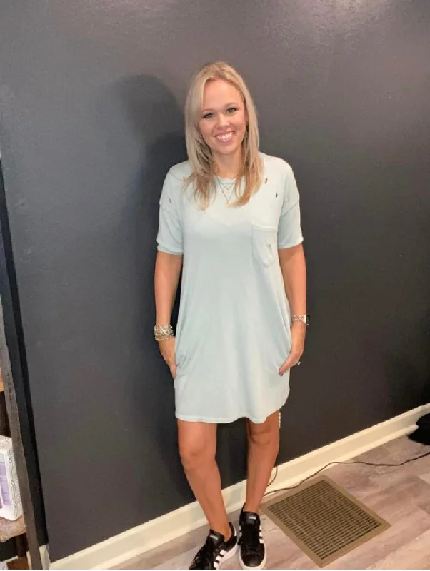 Sage Blue Easel Distressed Dress
