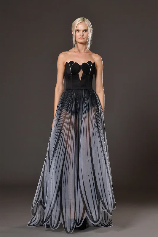 Satin strapless dress with flower cups