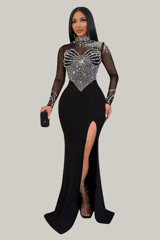 Kyle Sexy High Neck Slit Rhinestone Dress