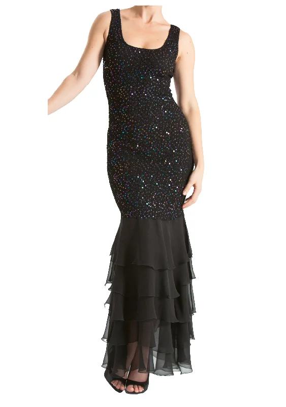 Silk Pucker with Sequin Dress D1598 Black