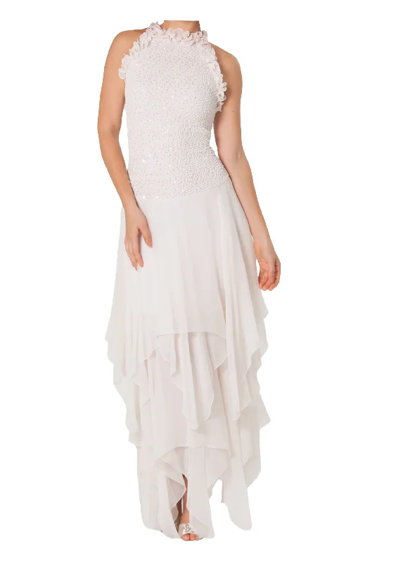 Silk Pucker with Sequins Dress D1500SCL Ecru