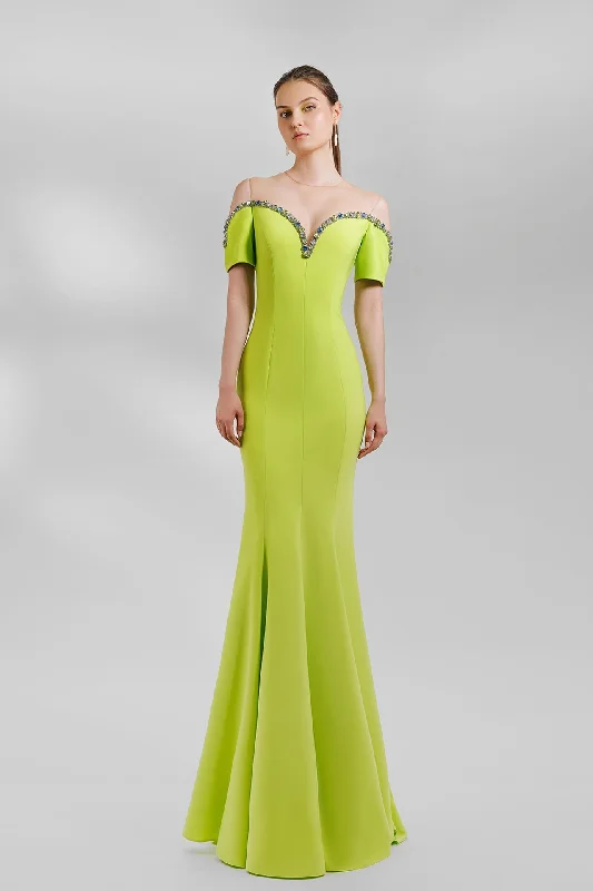 Sweetheart beaded neckline crepe dress