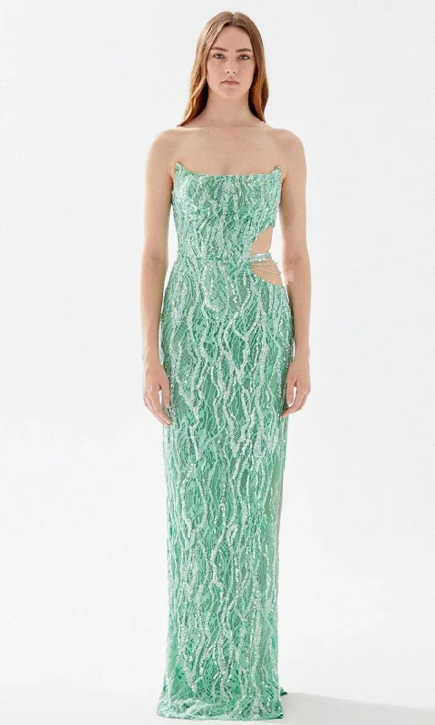Tarik Ediz 52084 - Cutout Ornate Lace Prom Dress