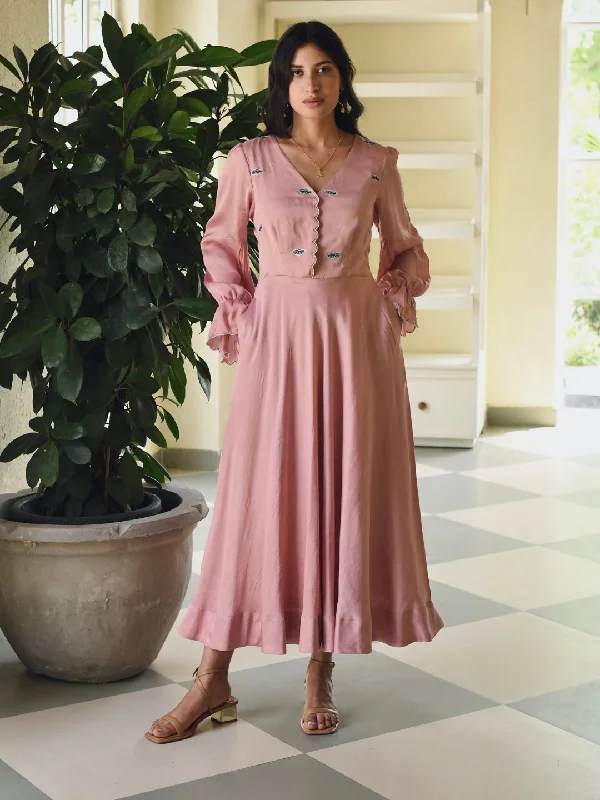 Blush Pink Peony Dream Satin Soothing Dress