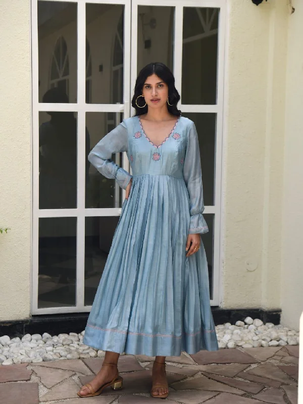 Carolina Blue Silk Embroidered Dreamy Dress