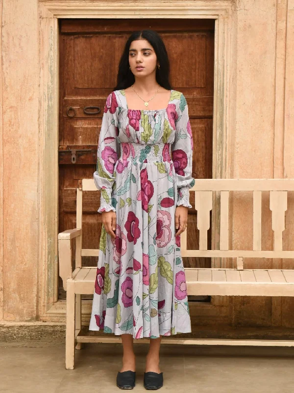 Cloudy Grey Mulmul Fossil Bloom Vintage Dress