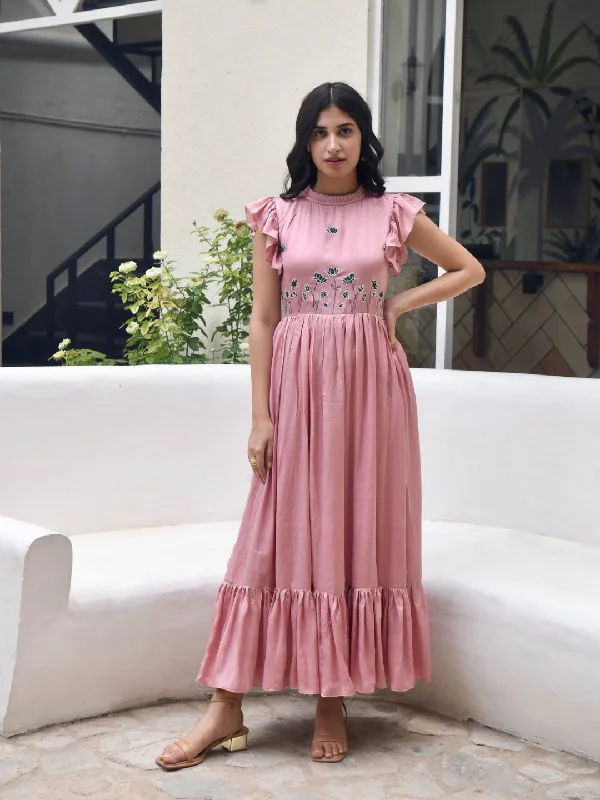 Coral Pink Silky Dress with Flirtly Sleeves