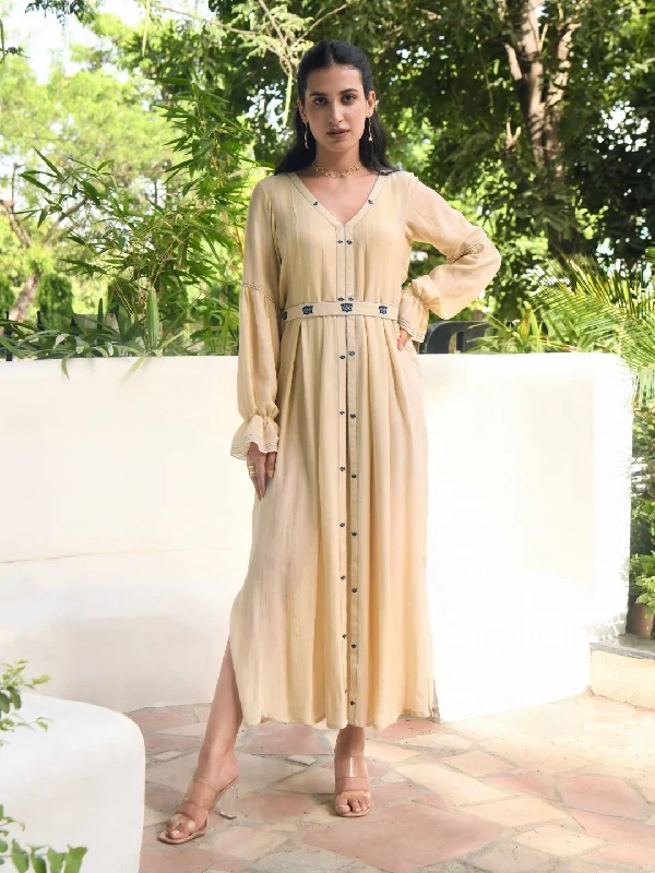 Soothing Pearl Silk Dress & Detachable Belt