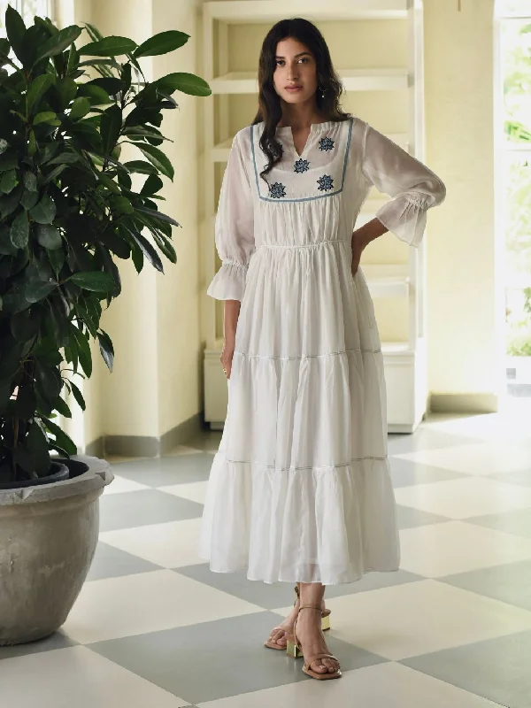 Summer White Magnolia Modal Silk 3-Tier Dress