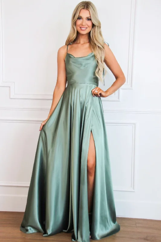 Tonight's the Night Satin Formal Dress: Moss Green