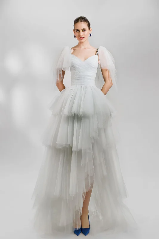 Tulle ruffled dress with beaded straps