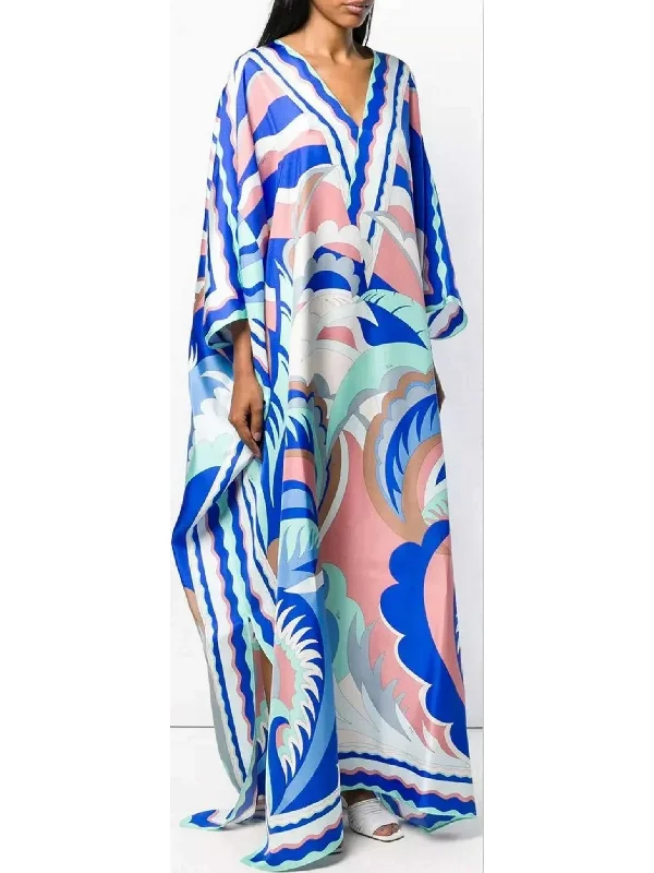 V-Neck Acapulco Print Long Kaftan Dress