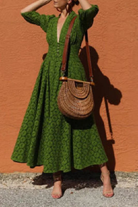 Vacation V-neck Lace Swing Dress